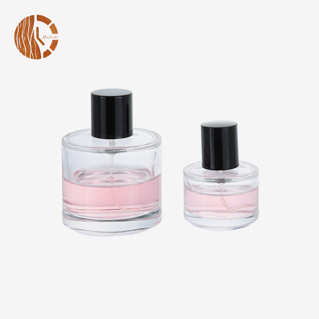 Empty Cylinder Glass Perfume Bottle Spray With Black Lid